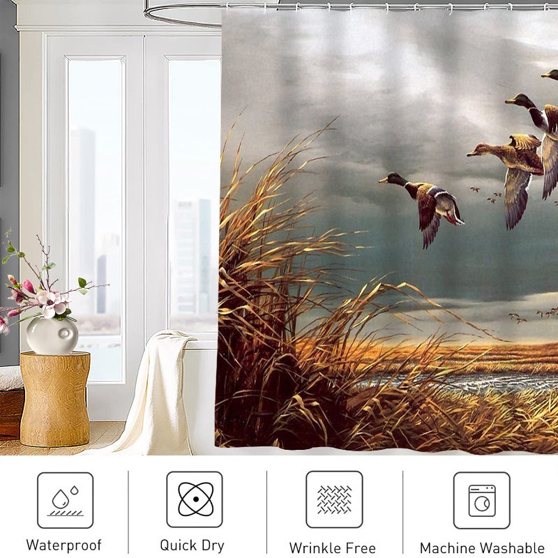 Abaysto Hunting Flying Wild Ducks Shower Curtain,Bath Curtains Bathroom Decor Sets with Hooks Shower Bath Curtain for Bathroom,Polyester Fabric Bathroom Shower Curtain - Image 4